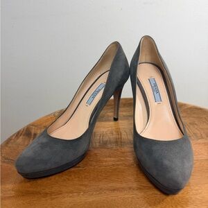 Prada Dark Gray Suede Heels